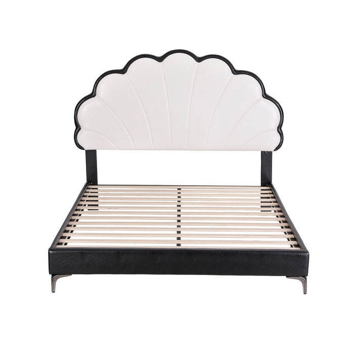 Artiss Queen Bed Frame with Adjustable Shell Headboard and PVC Upholstery