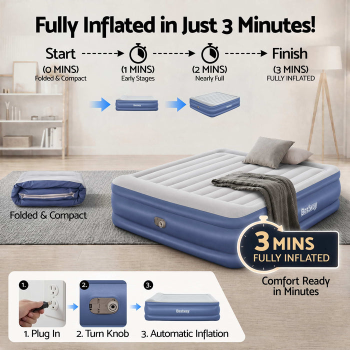 Bestway King Air Bed Inflatable Mattress Sleeping Mat Battery Built-in Pump