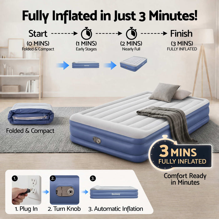 Bestway Queen Air Bed Inflatable Mattress Sleeping Mat Battery Built-in Pump