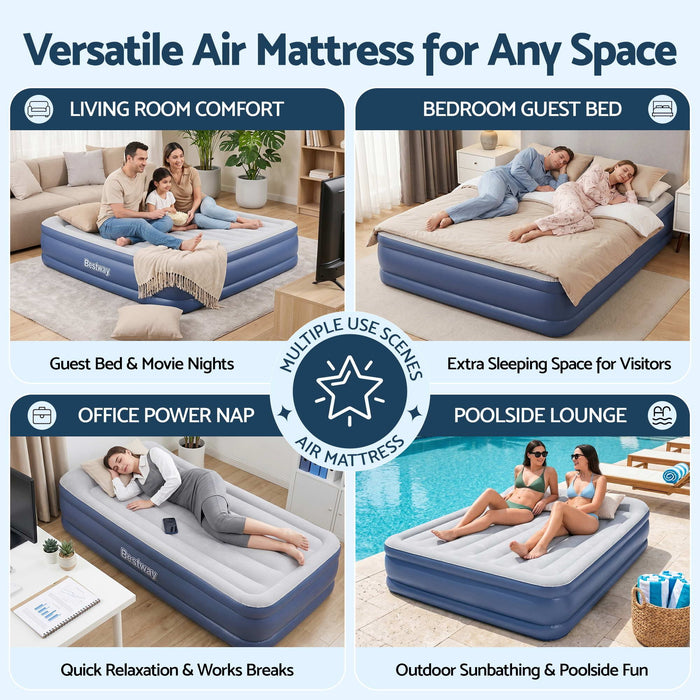 Bestway Queen Air Bed Inflatable Mattress Sleeping Mat Battery Built-in Pump
