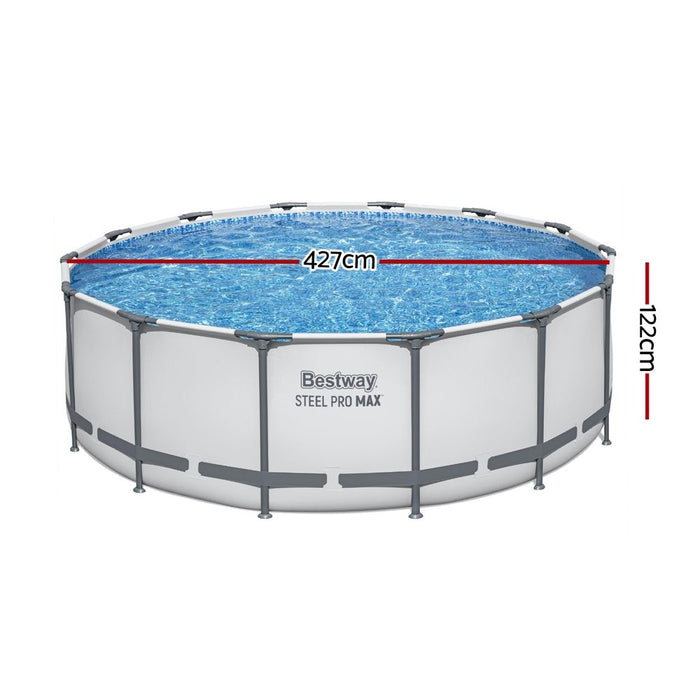 Bestway Swimming Pool 427x427x122cm Steel Frame Above Ground Pools Round Filter Pump Ladder