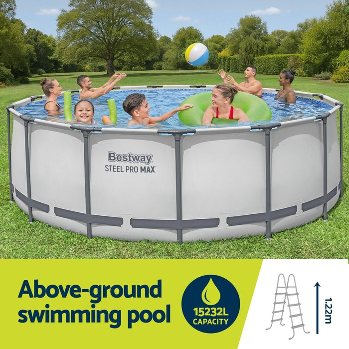 Bestway Swimming Pool 427x427x122cm Steel Frame Above Ground Pools Round Filter Pump Ladder