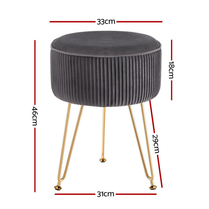 Artiss Ottoman Foot Stool Velvet Stripe Round Grey