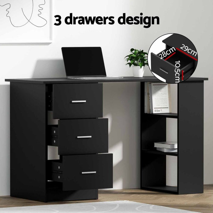 Artiss Office Desk & Chair Set 120cm Computer Desk with 3 Drawers & Open Shelves, Ergonomic Armless Office Chair with Wheels, Height Adjustable for Home Office Study