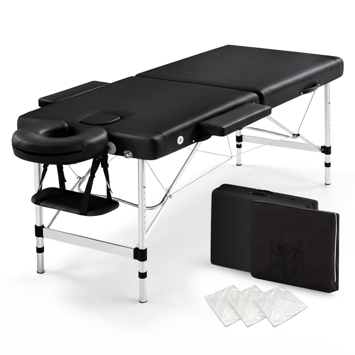 Zenses 2 Fold Portable Aluminium Massage Table Massage Bed Beauty Therapy Black 55cm