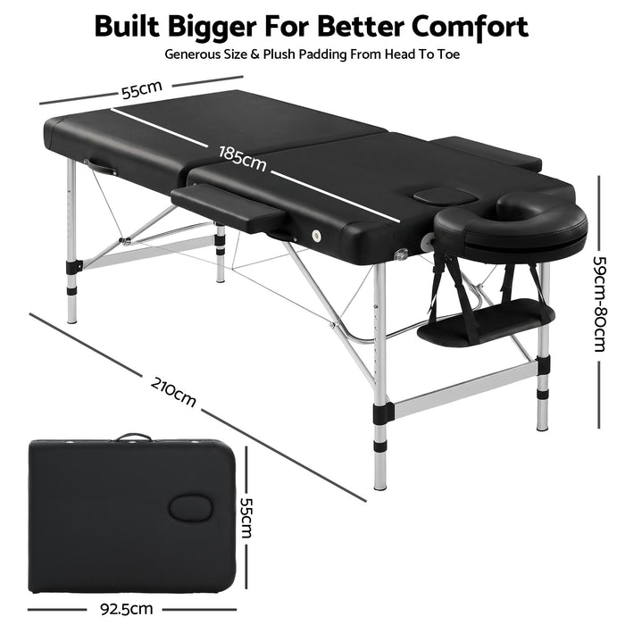 Zenses 2 Fold Portable Aluminium Massage Table Massage Bed Beauty Therapy Black 55cm