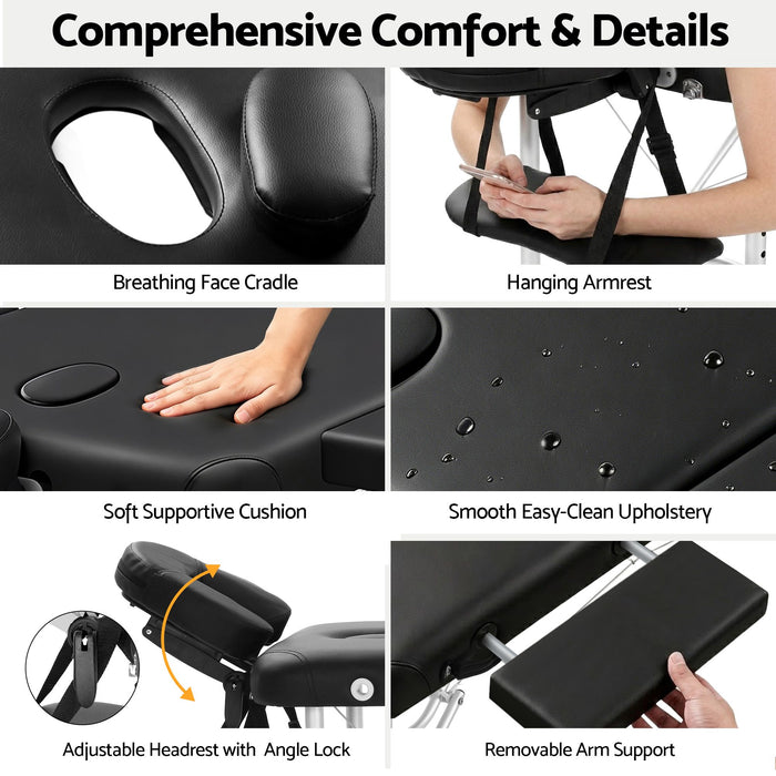 Zenses 2 Fold Portable Aluminium Massage Table Massage Bed Beauty Therapy Black 55cm