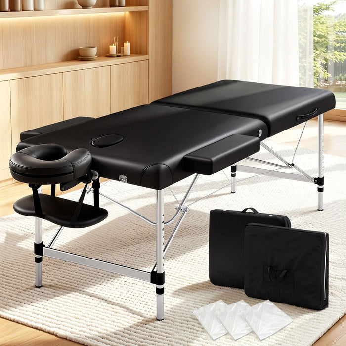 Zenses 2 Fold Portable Aluminium Massage Table Massage Bed Beauty Therapy Black 55cm