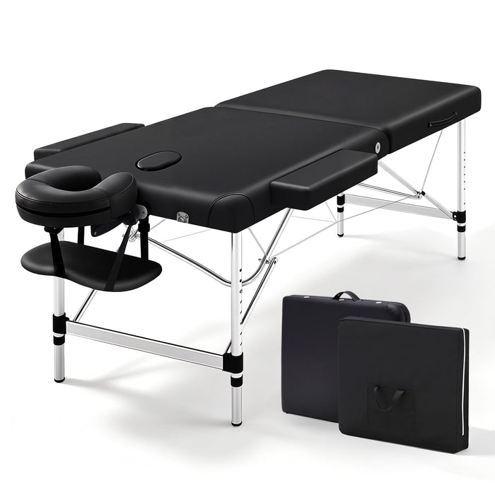 Zenses 70cm Wide Portable Aluminium Massage Table Two Fold Treatment Beauty Therapy Black
