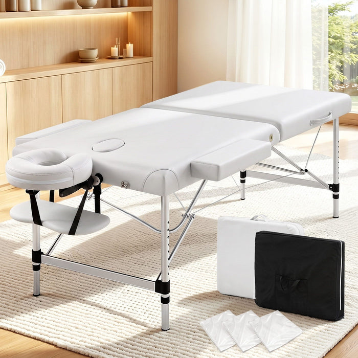 Zenses 75cm Wide Portable Aluminium Massage Table Two Fold Treatment Beauty Therapy White