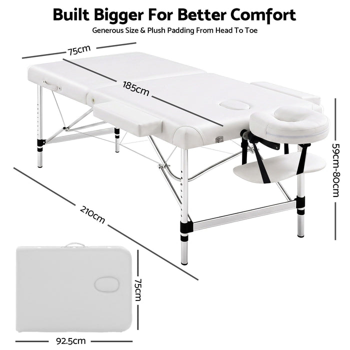 Zenses 75cm Wide Portable Aluminium Massage Table Two Fold Treatment Beauty Therapy White