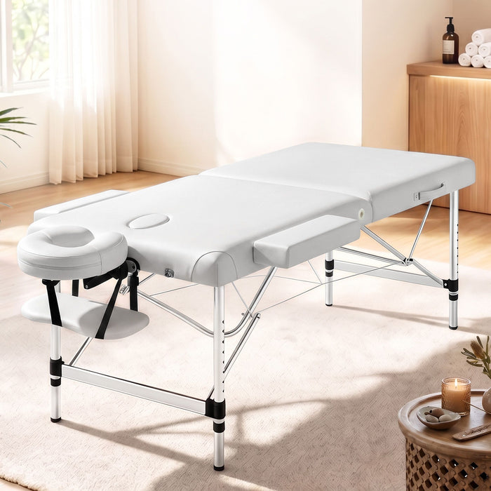 Zenses 75cm Wide Portable Aluminium Massage Table Two Fold Treatment Beauty Therapy White