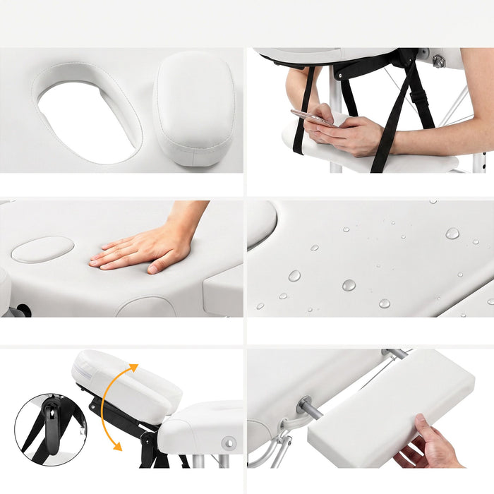 Zenses 75cm Wide Portable Aluminium Massage Table Two Fold Treatment Beauty Therapy White