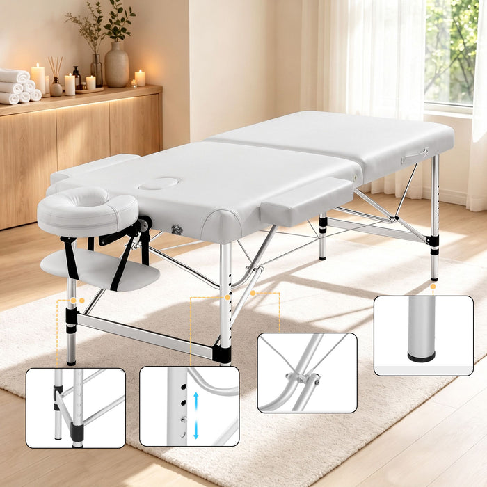 Zenses 75cm Wide Portable Aluminium Massage Table Two Fold Treatment Beauty Therapy White