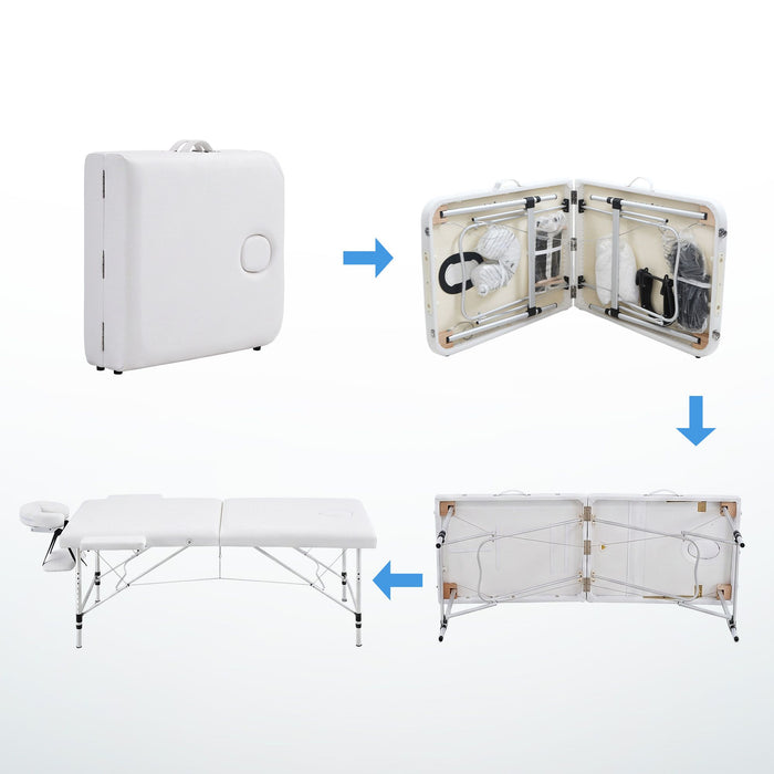 Zenses 75cm Wide Portable Aluminium Massage Table Two Fold Treatment Beauty Therapy White