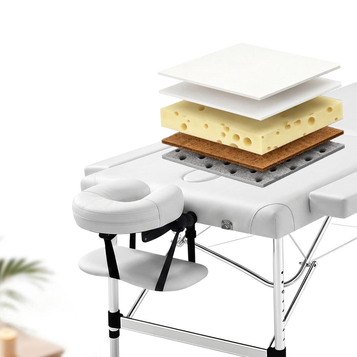 Zenses 75cm Wide Portable Aluminium Massage Table Two Fold Treatment Beauty Therapy White