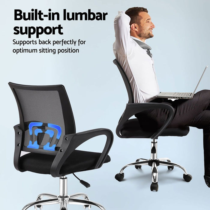 Artiss 2x Mesh Office Chair Mid Back Black