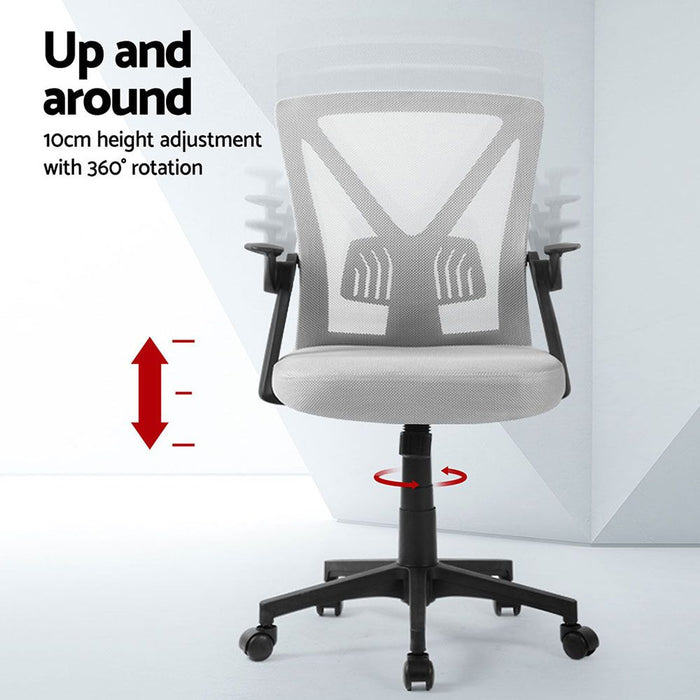 Artiss 2x Mesh Office Chair Mid Back Grey