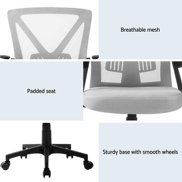 Artiss 2x Mesh Office Chair Mid Back Grey