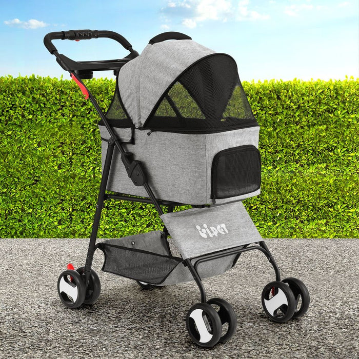 i.Pet Pet Stroller Dog Carrier Foldable Pram 3 IN 1 Middle Size Grey