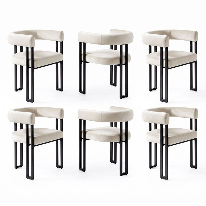 Artiss Dining Chairs Set of 6 Velvet Upholstered Barrel Chairs with Curved Armrests & Back Beige