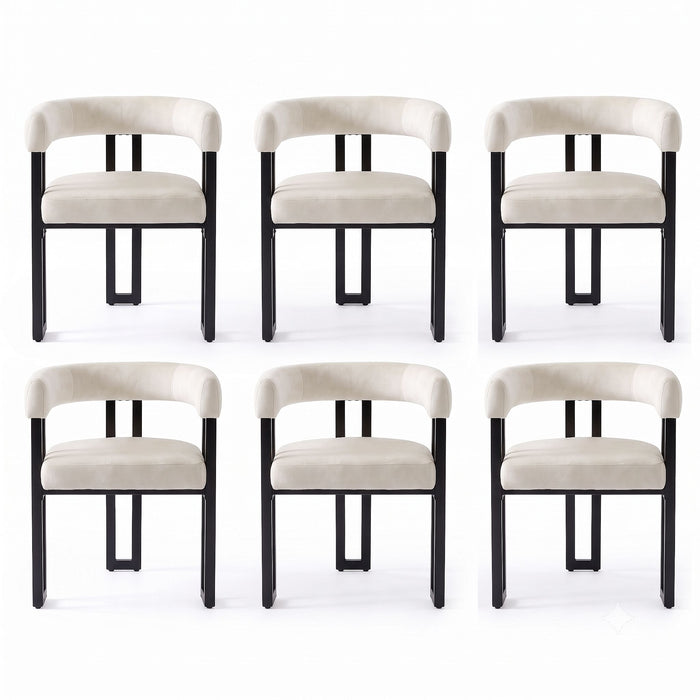 Artiss Dining Chairs Set of 6 Velvet Upholstered Barrel Chairs with Curved Armrests & Back Beige
