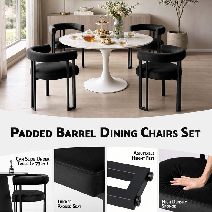 Artiss Dining Chairs Set of 4 Velvet Upholstered Barrel Chairs with Curved Armrests & Back Black