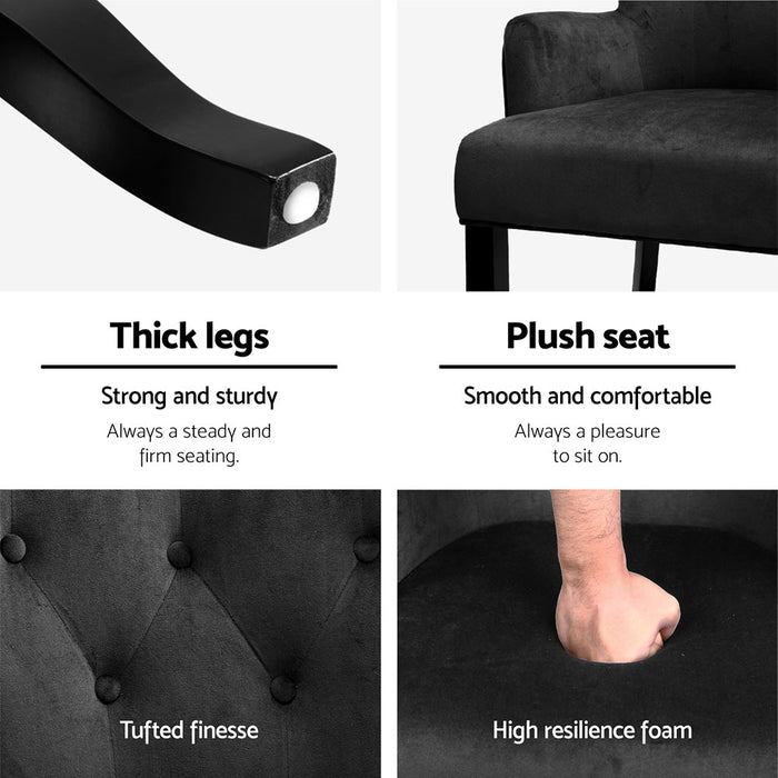 2x Artiss Dining Chairs Velvet French Provincial Armchair Black