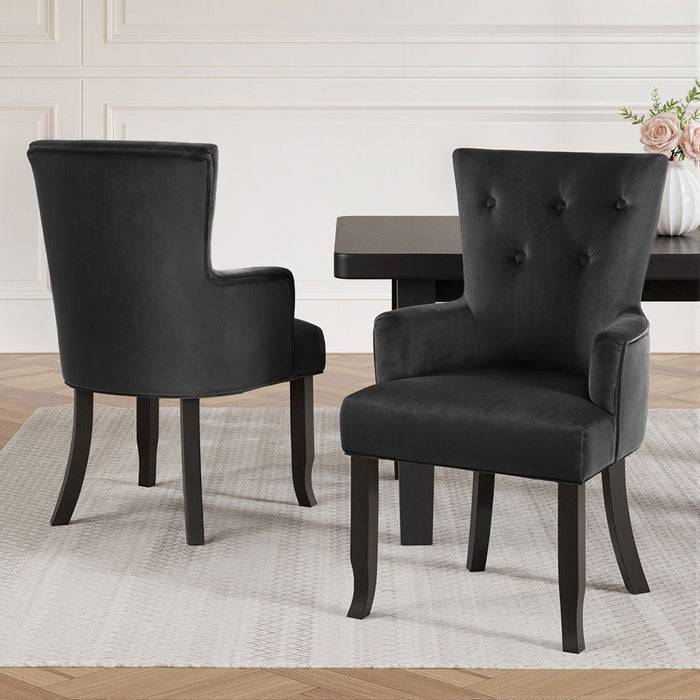 2x Artiss Dining Chairs Velvet French Provincial Armchair Black