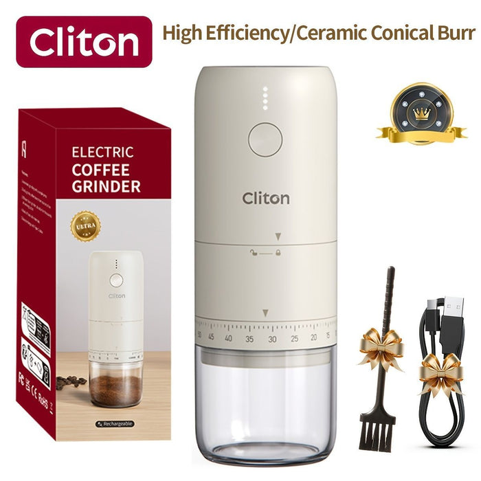 electric coffee grinder, Cliton coffee grinder, ceramic conical burr, portable coffee grinder, rechargeable coffee grinder, espresso coffee grinder, pour-over coffee grinder, Australia coffee grinder - Black - Size set