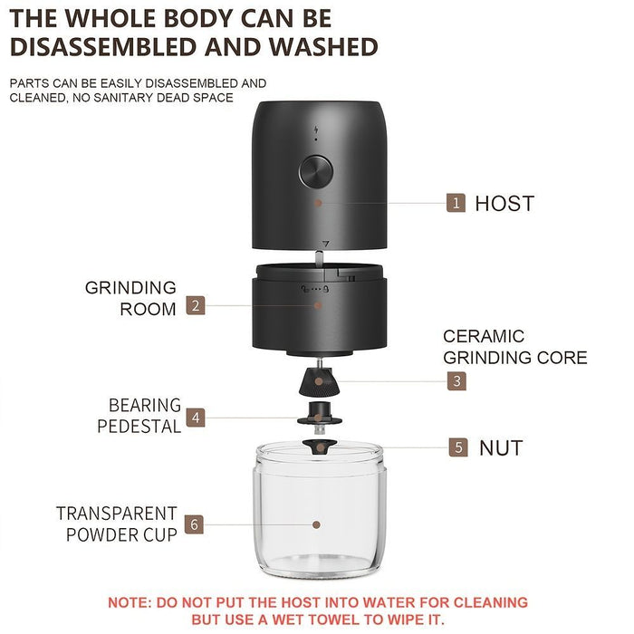 electric coffee grinder, Cliton coffee grinder, ceramic conical burr, portable coffee grinder, rechargeable coffee grinder, espresso coffee grinder, pour-over coffee grinder, Australia coffee grinder - White - Size set