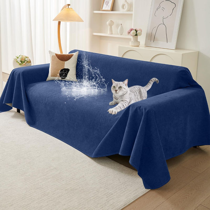 71" x 91" Couch Protector from Cat Claws, Waterproof Couch Cover Anti Slip,Couch Cover 3 Cushion Sofa Washable,Anti-Scratch Pet Sofa Cover Heavy Duty - Blue
