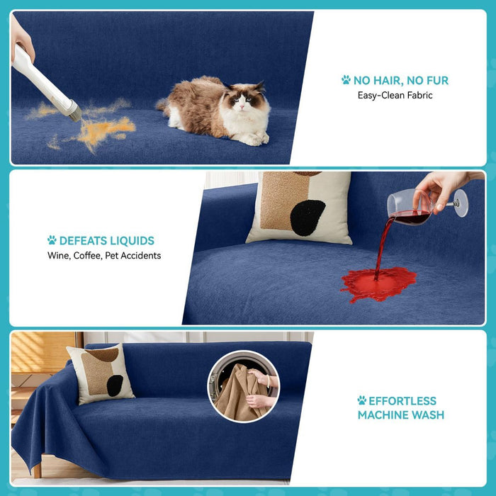 71" x 91" Couch Protector from Cat Claws, Waterproof Couch Cover Anti Slip,Couch Cover 3 Cushion Sofa Washable,Anti-Scratch Pet Sofa Cover Heavy Duty - Blue