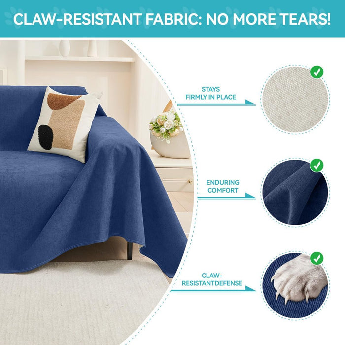 71" x 91" Couch Protector from Cat Claws, Waterproof Couch Cover Anti Slip,Couch Cover 3 Cushion Sofa Washable,Anti-Scratch Pet Sofa Cover Heavy Duty - Blue