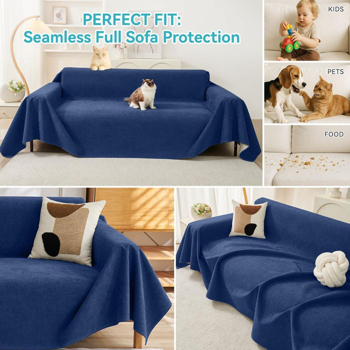 71" x 91" Couch Protector from Cat Claws, Waterproof Couch Cover Anti Slip,Couch Cover 3 Cushion Sofa Washable,Anti-Scratch Pet Sofa Cover Heavy Duty - Blue