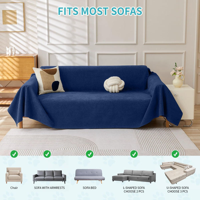 71" x 91" Couch Protector from Cat Claws, Waterproof Couch Cover Anti Slip,Couch Cover 3 Cushion Sofa Washable,Anti-Scratch Pet Sofa Cover Heavy Duty - Blue