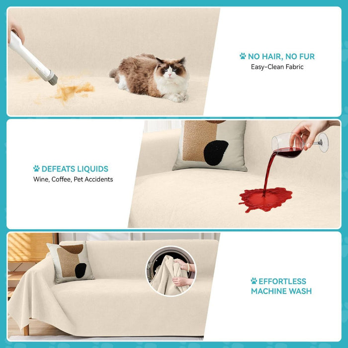71" x 118" Couch Protector from Cat Claws, Waterproof Couch Cover Anti Slip,Couch Cover 3 Cushion Sofa Washable,Anti-Scratch Pet Sofa Cover Heavy Duty - Beige