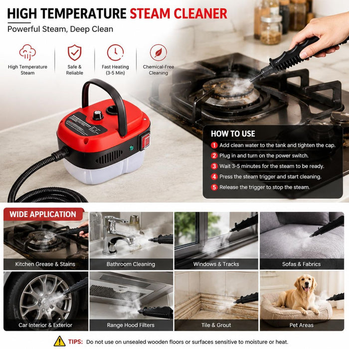 Versora Pro Car Steam Cleaner, 2500W Steam Cleaner, Lightweight High-Temp Steamer for Auto Detailing, Sofa, Tile & Grease, Large Tank + Brush Heads Included (White)