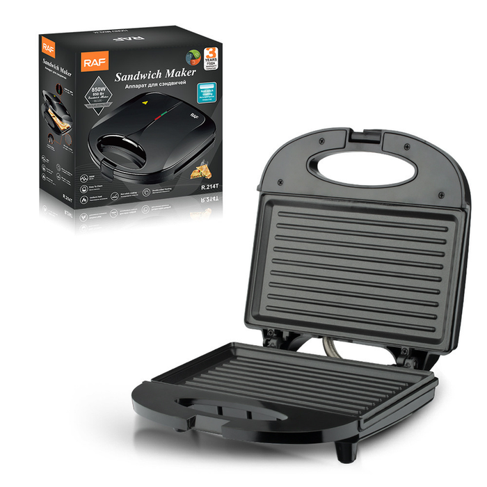 RAF R.214T Grill Steak Maker 750W Electric Press Griller, Ribbed Non-Stick Cooking Plate, 110-220V Multifunctional Breakfast Grill Machine