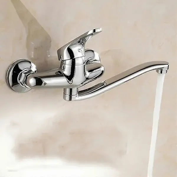 Wall-mounted faucet (1 piece), Brass material, 5 cm Spout Reach, 15 cm Connection Spacing, cold water use, Chrome Finish