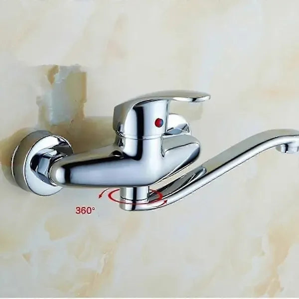Wall-mounted faucet (1 piece), Brass material, 5 cm Spout Reach, 15 cm Connection Spacing, cold water use, Chrome Finish