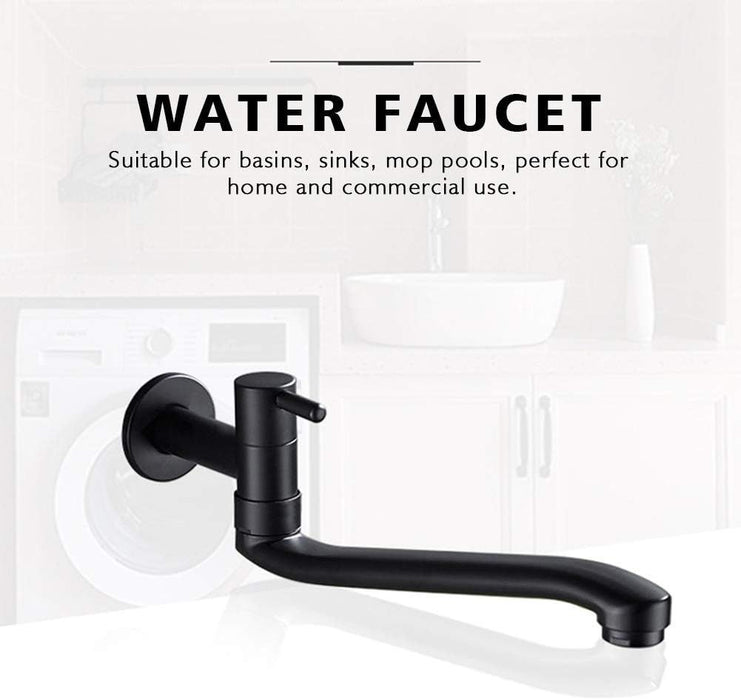 Wall-mounted cold water faucet for washing machine, mop, pool and garden, stainless steel material, Black Finish