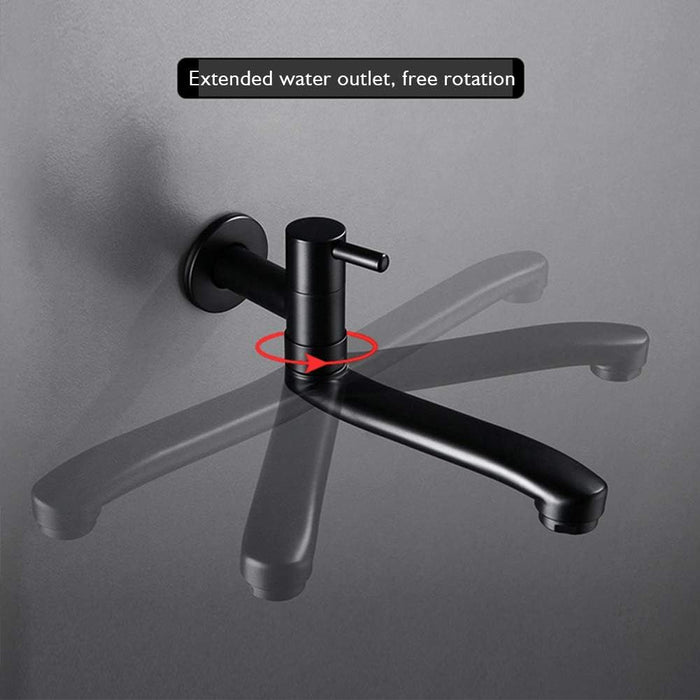 Wall-mounted cold water faucet for washing machine, mop, pool and garden, stainless steel material, Black Finish