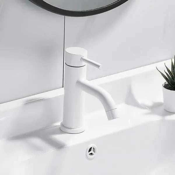 Bathroom Faucet, Stainless Steel Sink Faucet, Water-Saving Flow, Splash Reduction, Ceramic Cartridge, White Finish