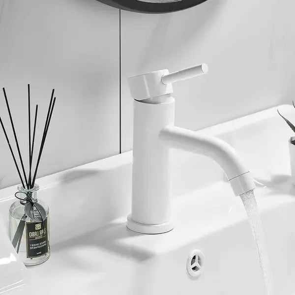 Bathroom Faucet, Stainless Steel Sink Faucet, Water-Saving Flow, Splash Reduction, Ceramic Cartridge, White Finish