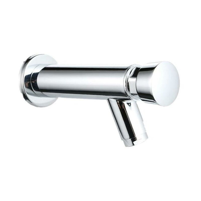Modern Self-closing Brass Bathroom Sink Faucet, G1/2 Thread, cold water use, water-saving flow, ceramic cartridge, Chrome Finish