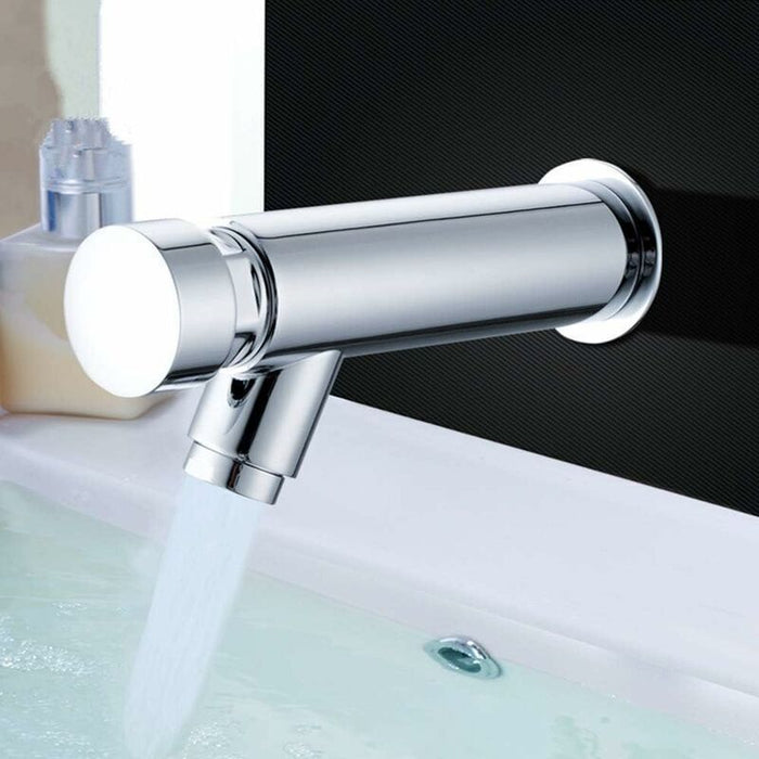 Modern Self-closing Brass Bathroom Sink Faucet, G1/2 Thread, cold water use, water-saving flow, ceramic cartridge, Chrome Finish