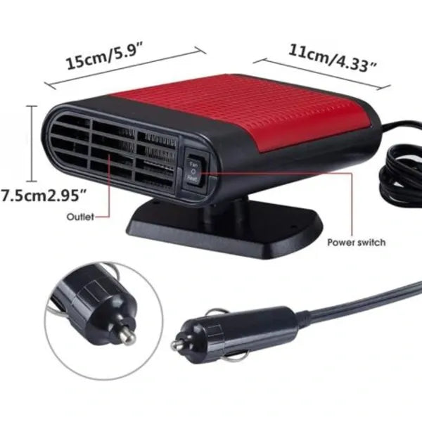 Car defroster windshield demister 12V car heater 360 degree rotatable 150W portable car fan with suction cup mount, Plastic material, Black Color