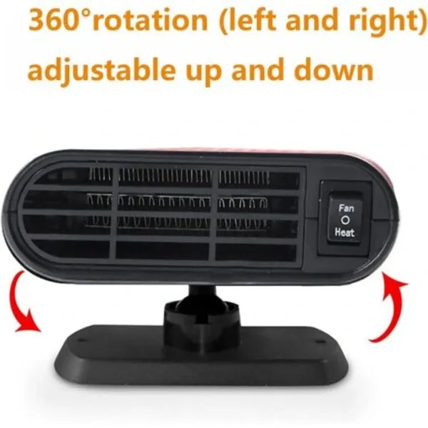 Car defroster windshield demister 12V car heater 360 degree rotatable 150W portable car fan with suction cup mount, Plastic material, Black Color
