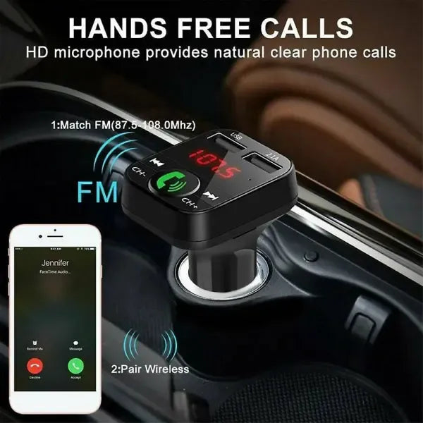 Wireless Bluetooth Car FM Transmitter 2 USB Charger Aux Adapter Handsfree, wireless audio upgrade, vehicle stereo use, Black Color